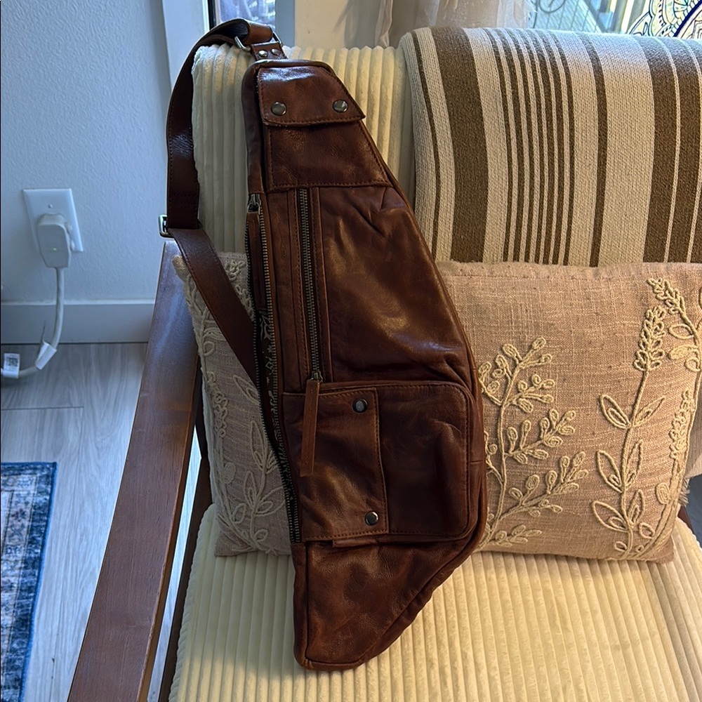 We The Free Vintage Brown Leather Bag with Studded Detail - Picture 2 of 4